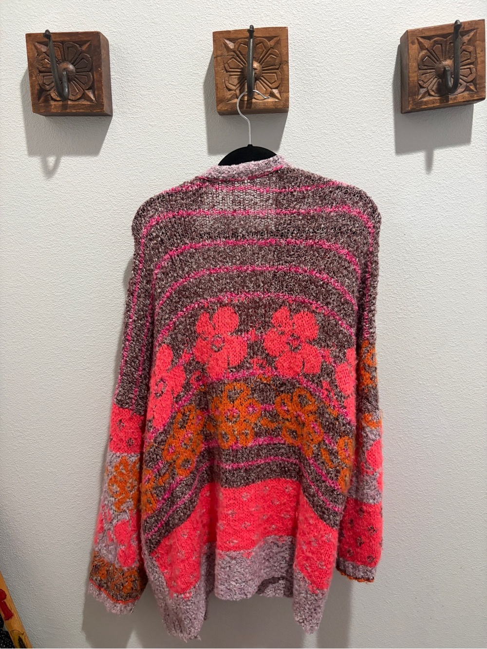 Free People Textured Floral Cardigan in Pink, Lavender & Orange - Picture 8 of 9